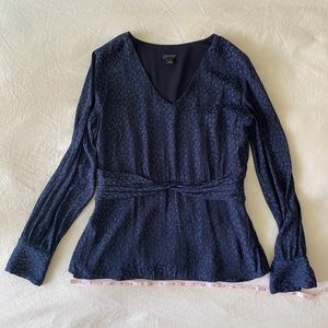 Ann Taylor Long Sleeve blouse in Navy Blue with pattern Size 2